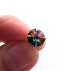 Vintage Estate Rivoli Prong Set Rainbow Rhinestone Lapel Tie Clasp Pin