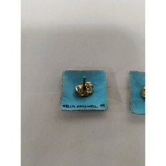 Vintage Cellia Braswell 99′ Square Shape Posh Pierced Earrings Blue Gold Women’s