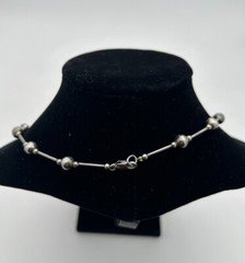Vintage Sterling Silver Bar& Ball Bead Necklace 16”Long 925