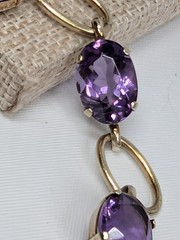 835 Silver Amethyst Bracelet Earring Set 7″ Mid Century Screw Back