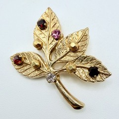 Anson Multi-Color Rhinestone Leaf Brooch Pin 1.5″ Vintage Signed Autumn