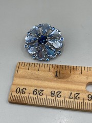 Vintage W. Germany SilverTone Blue Crystals Rhinestones Floral Clip On Earrings