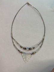 Vintage 16” Silvertone And Opalite Glass Beautiful Statement Double Bottom, B3