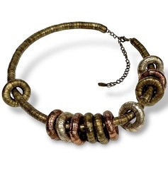 Vtg Nordstrom VCLM NECKLACE Tri Color Metal Silver Gold Copper Classy Cheerios