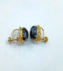 Vintage Sorrento Earrings Screw Back Faux Onyx 12k Gold Filled Filigree .75″