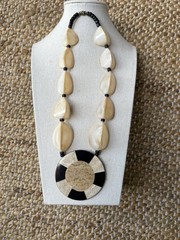 Vintage 1950s-1970s Estate Necklace MOP Teardrop Beads & Geometric Pendant 18”✨