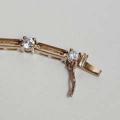 Vintage Gold Tone Sterling Silver CZ Open Chain Link Bracelet 7″