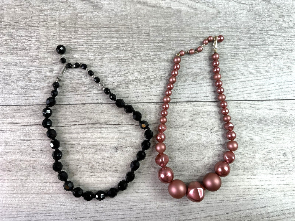 Vintage Unbranded Lot Of 2 Necklaces Faux Pearl/Bead Costume Jewelry
