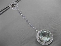 ANTIQUE LARGE 5.30CT DIAMOND & AAA AMETHYST 14K WHITE GOLD HALO HANGING EARRINGS