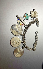 Vintage Sterling Silver Charm Bracelet 6 Charms Wells, and M&M