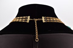 Vintage Beaded Multi-Strand Leaf Charm Necklace Collar Gold Turquoise 70s BinBN