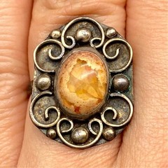 Vintage Mexico Fire Opal Sterling Silver Size 8