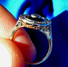 Original EARTH MINED DIAMOND Onyx Deco Engagement Ring Antique PLATINUM Filigree