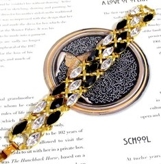Vtg Runway Rare NAPIER “Black Tie” Swarovski Marquise Crystal Bracelet Book Pc