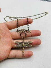 Vintage Style Antiqued Bronze Tone Art Nouveau Dragonfly Elegant 18 in Necklace