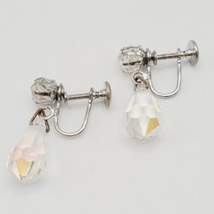 Vintage AB Crystal Faceted Teardrop Prism Drop Dangle Fancy Screw Back Earrings