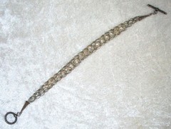 Vintage 925 Sterling Silver Chainmaille Pearl Viking Dragon Tail Toggle Bracelet