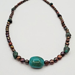 VTG 925 Peacock Pearl Turquoise Necklace 17in Sterling Silver 2″ Extender Estate