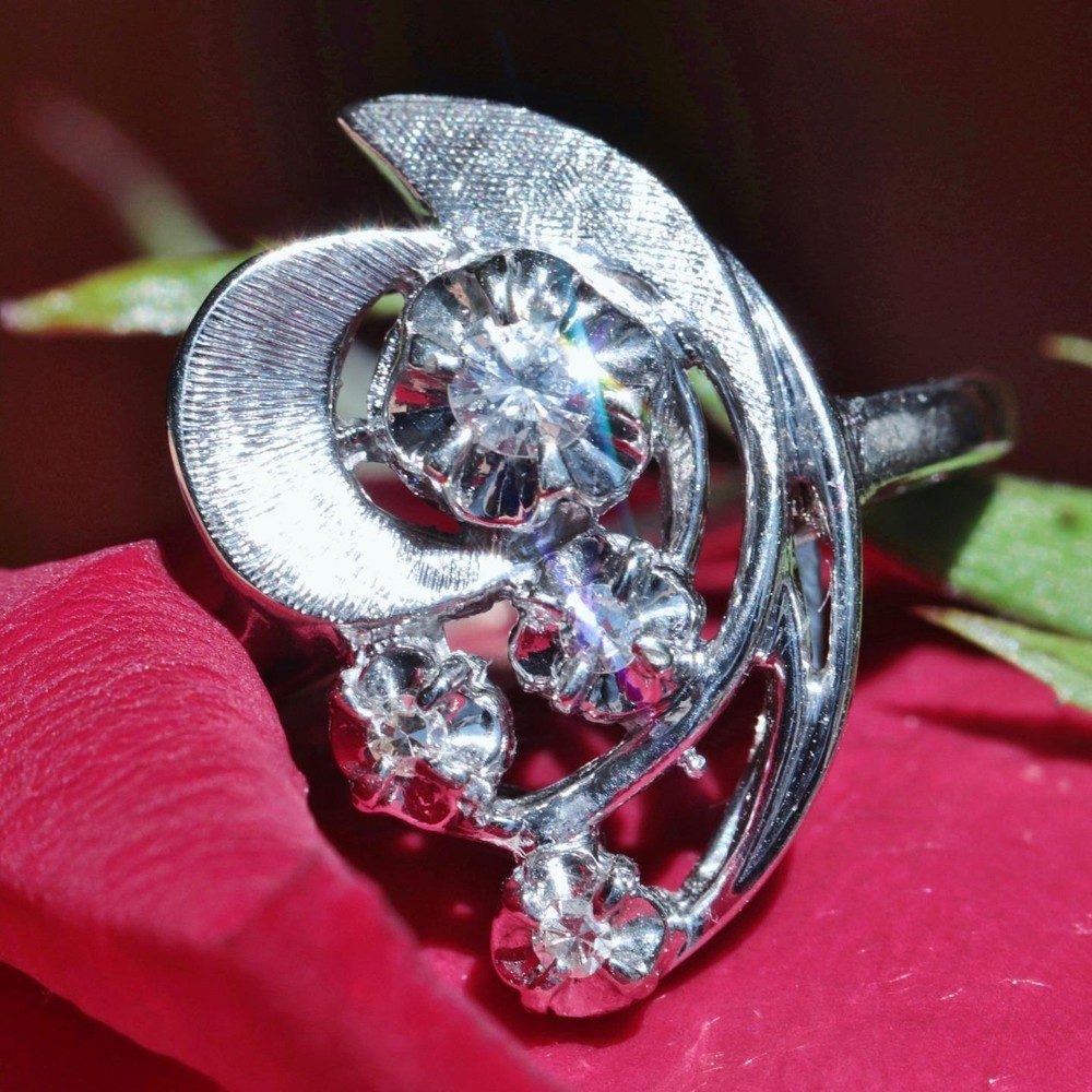 14k white gold 0.16ct diamond size 5.5 ring handmade 1920’s antique 4.0gr