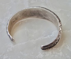 Heavy Inlay Channel Set TURQUOISE ZUNI Stamped STERLING Silver Overlay BRACELET