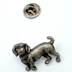 Pewter Brooch Dog Tie Pin With Collar Detail & Secure Clutch Back Vintage