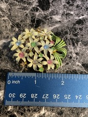 Vintage Rhinestone Gold Tone Enamel Flower Brooch Pin Clip Earrings Set YD-48