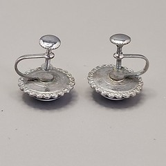 Vintage Blue Morph Butterfly Earrings Screw Back Silver Tone Painted Tree 16mm