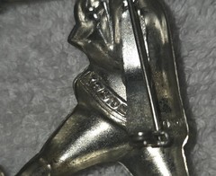 Vintage Asian Water Carrier Figural Brooch Silver Tone Green Glass Dangle Stones
