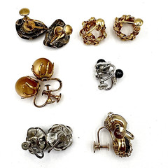 SCREW-BACK vintage earring lot – 6 sterling gold-filled fossil rhinestone Coro