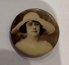 Antique 1″ Celluloid Portrait Pin Back Button Woman Portrait C -Clasp c 1920