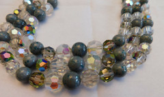 Vtg 1960 Christian Dior Signed 3 Strand Gray Art Glass AB Crystal Bead Necklace