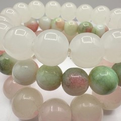 Vintage 80s Beaded Bracelet Set Rose Quartz Prehnite Stretch Womens Jewelry Y2K
