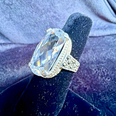 Vtg Sterling Silver Ring .925 Sz 6.5 Marquis Clear Stone Cocktail Statement