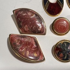 Vintage Earrings Colorful Swirled Enamel & Gold Tone 1980s 1990s Retro 5 pair