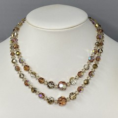 Stunning Iridescent Crystal Beaded Necklace Brown Gold Coated Faceted Layered 15