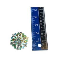 VTG Liz Claiborne Green Rhinestone Brooch Pin 2” Gold Tone Flower