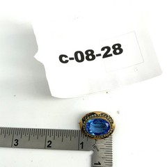 Vintage Glass Art Nouveau Brooch Goldtone Blue Sapphire Color Oval Pin Small
