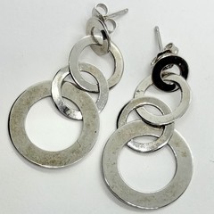 Vtg Signed Sterling Silver Linked Circles Hoop Drop Dangle 925 Earrings Canada