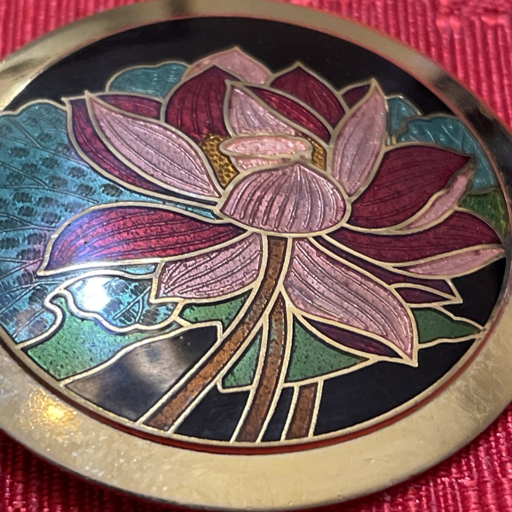 Vintage Samuel Huang Cloisonné Pendant Lotus Flower with chain.