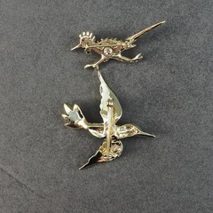 Jewelry Lot Bird Brooch Pin Eagle Hummingbird Roadrunner Rhinestone Enamel Gold