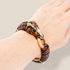 CINER, Signed Vintage, 18k Gold Plated, Enamel & Crystal Zebra Bracelet