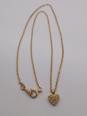 Vintage Late 90’s Minimalist Etched Heart Faux Pearl Inset Heart Pendant 19 Inch