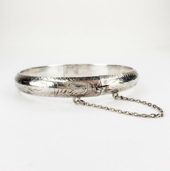 Vintage Sterling Silver 925 Hinged Bangle Bracelet Signed FAS with Safety Chain