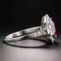 2Ct Art Deco Style Ruby And Lab-Created Diamond Halo Ring 925 Silver Anniversary
