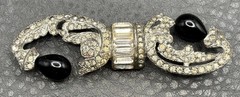 Vintage 1930’s Art Deco Black Faux Onyx Glass Rhinestone Brooch Pin READ