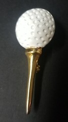 Signed AJC Vintage Brooch Pin White Enamel Golf Ball On Tee Golfer Sports