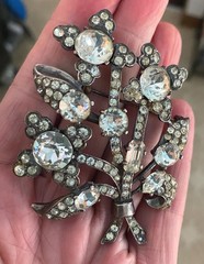Vintage Eisenberg Original 1940s Sterling Silver Rhinestone Pin Brooch Large 3″