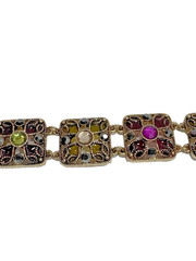 Monet Filigree Panel Bracelet 7″ Multi Color Stones Fold Over Clasp Vintage