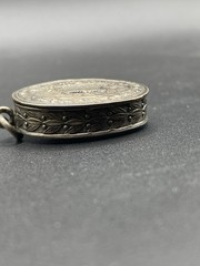 Antique 800 Silver Repousse Floral Basket Pill Box Pendant 925 16” Chain