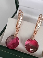 Vintage 1990-s 14 Ct Rolled Gold Ruby / Zircons Earrings-Hallmarked 585 RG